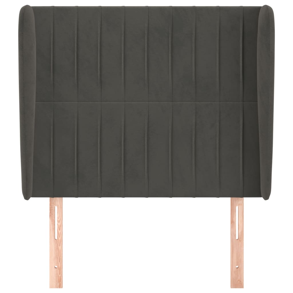 sengegavl med kanter 93x23x118/128 cm fløjl mørkegrå