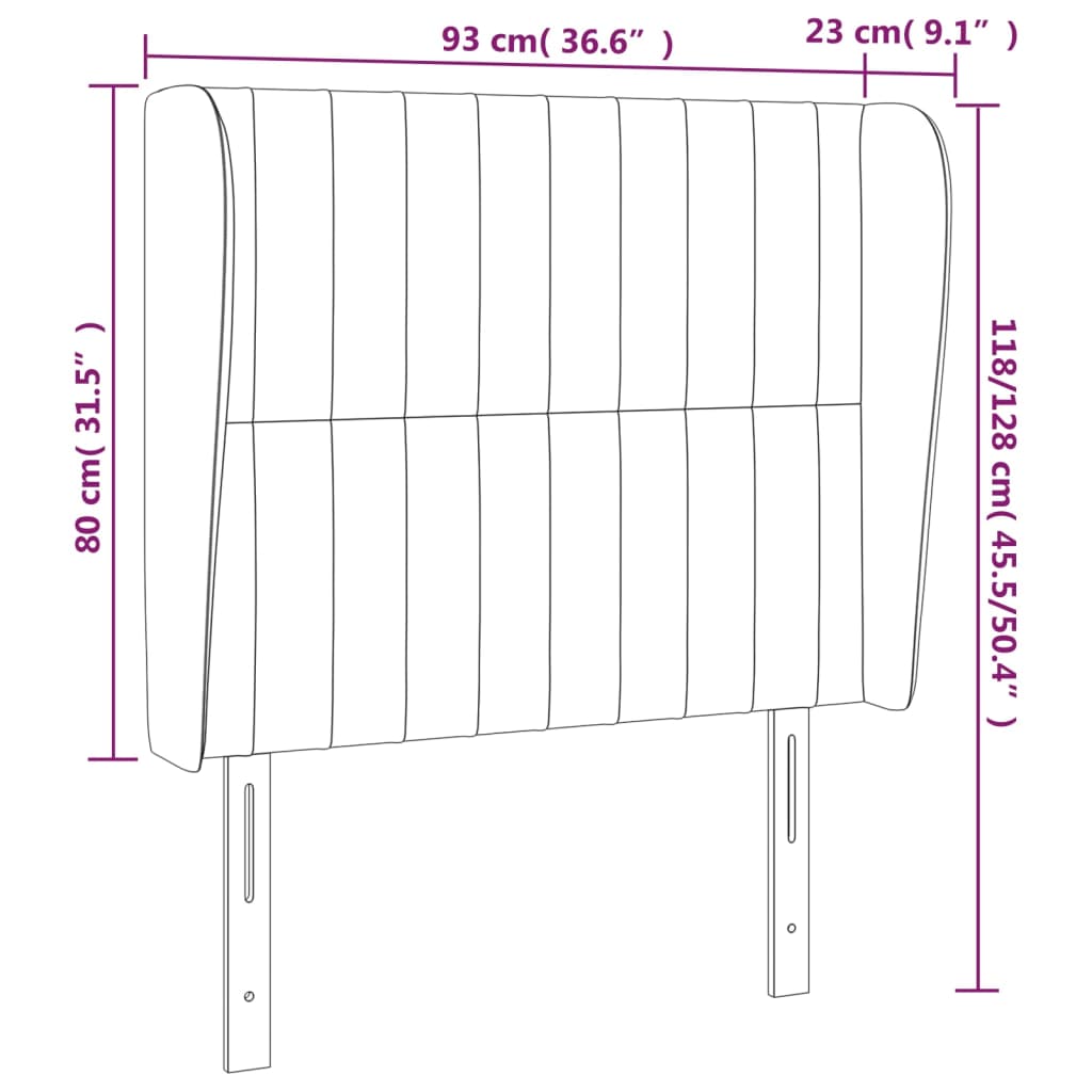 sengegavl med kanter 93x23x118/128 cm fløjl sort