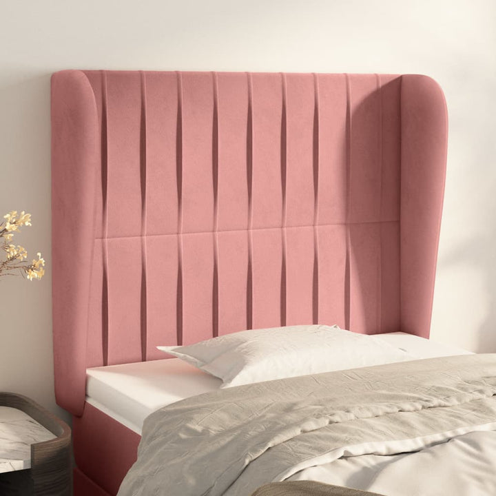 sengegavl med kanter 93x23x118/128 cm fløjl lyserød