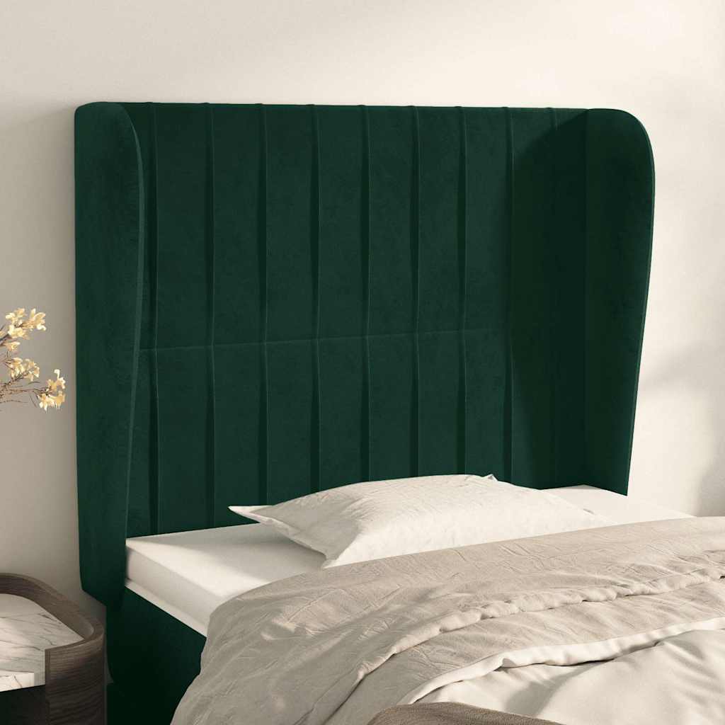 sengegavl med kanter 103x23x118/128 cm fløjl mørkegrøn