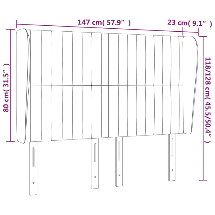 sengegavl med kanter 147x23x118/128 cm fløjl sort