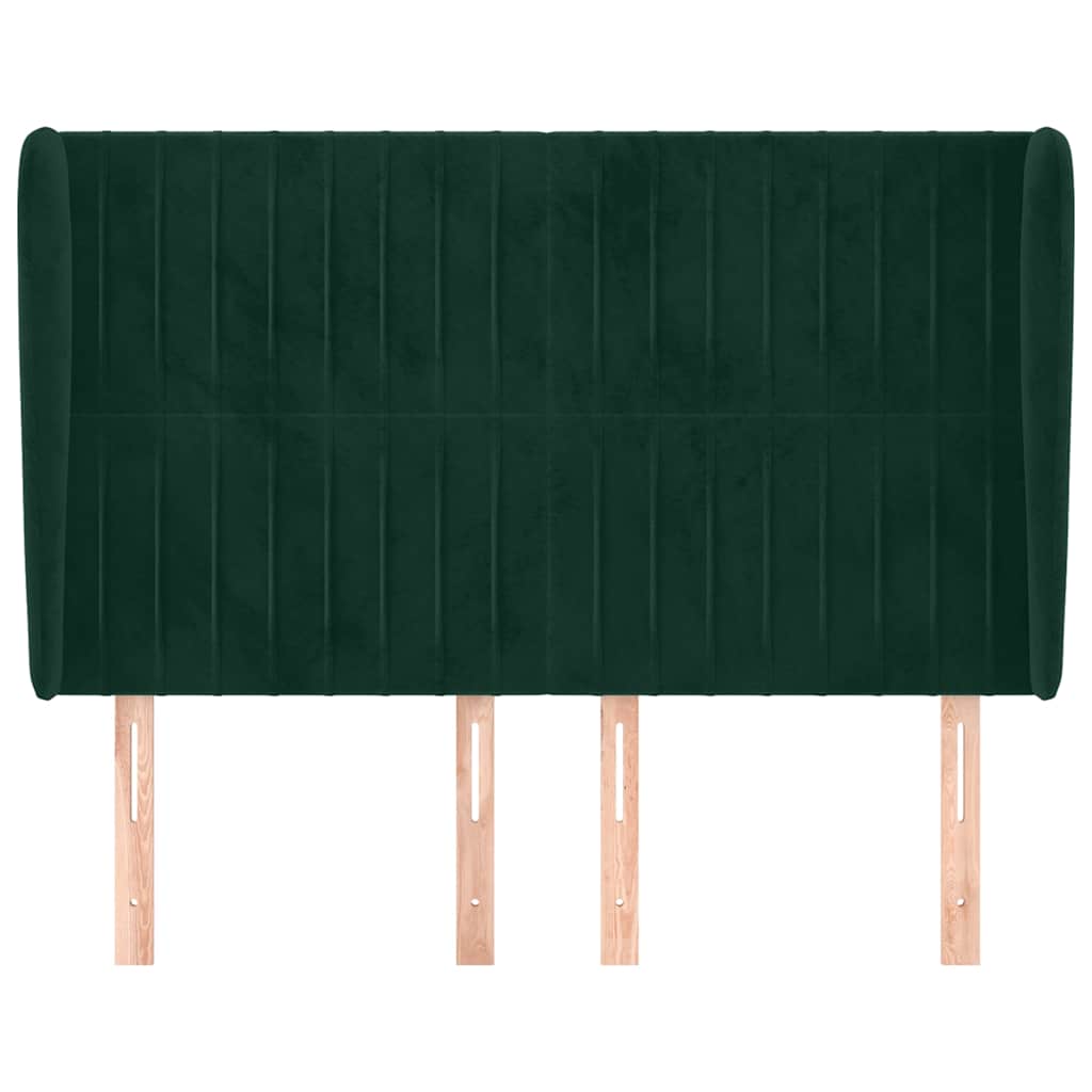sengegavl med kanter 147x23x118/128 cm fløjl mørkegrøn
