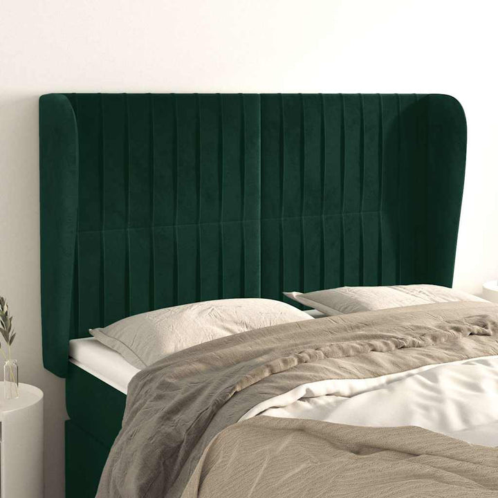 sengegavl med kanter 147x23x118/128 cm fløjl mørkegrøn