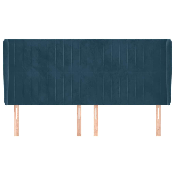 sengegavl med kanter 163x23x118/128 cm fløjl mørkeblå