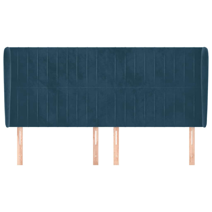 sengegavl med kanter 183x23x118/128 cm fløjl mørkeblå