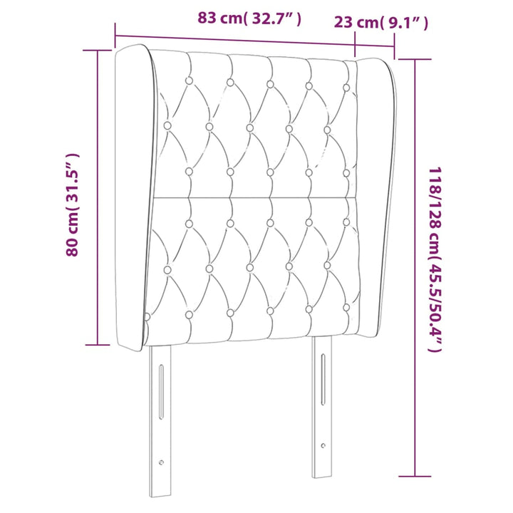 sengegavl med kanter 83x23x118/128 cm stof mørkegrå