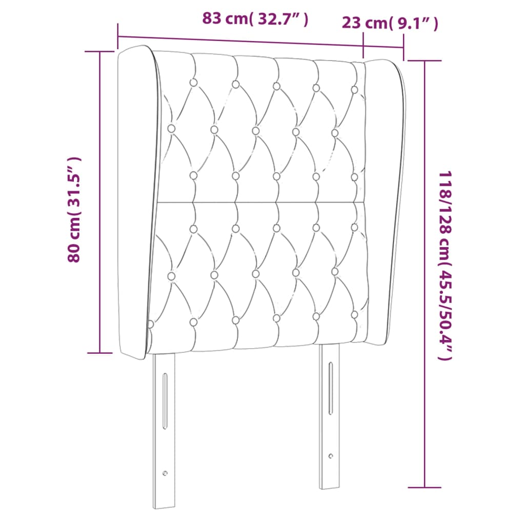 sengegavl med kanter 83x23x118/128 cm stof cremefarvet