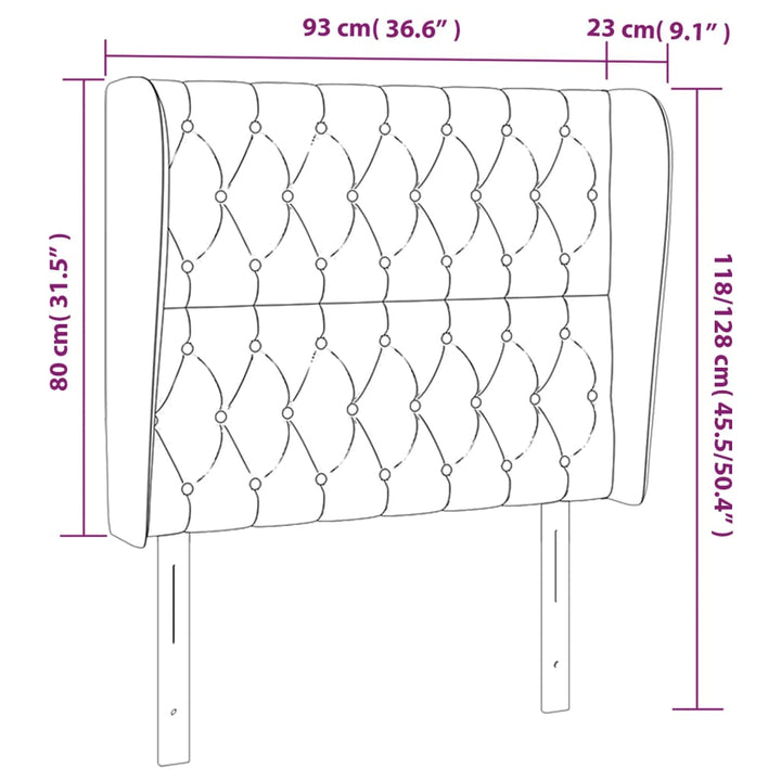 sengegavl med kanter 93x23x118/128 cm stof lysegrå