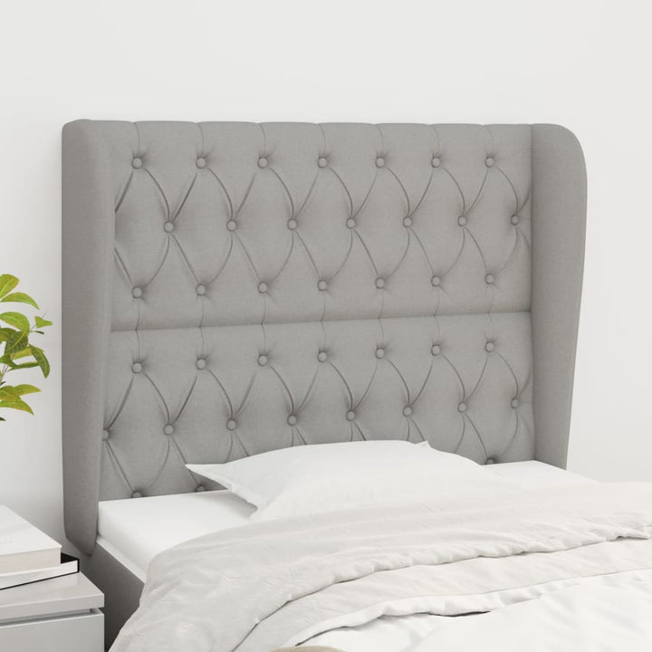 sengegavl med kanter 93x23x118/128 cm stof lysegrå