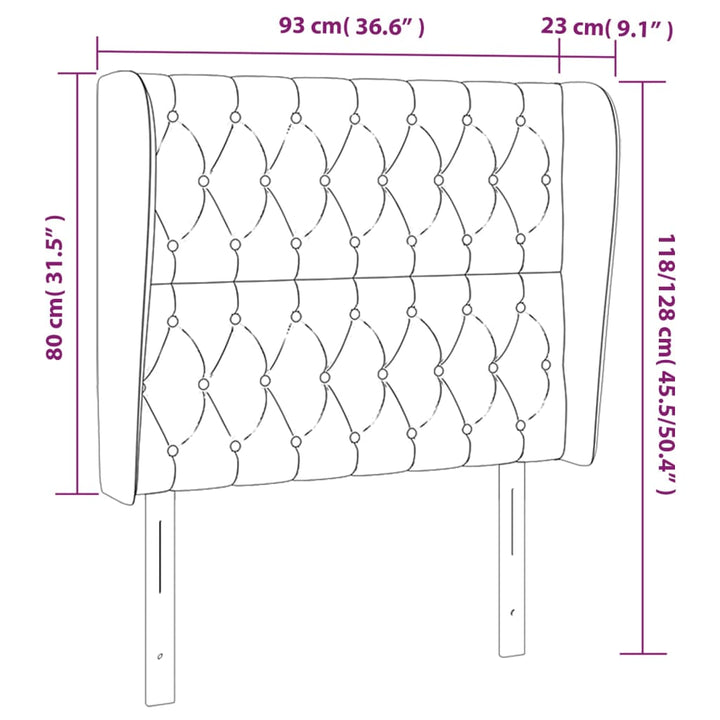 sengegavl med kanter 93x23x118/128 cm stof sort