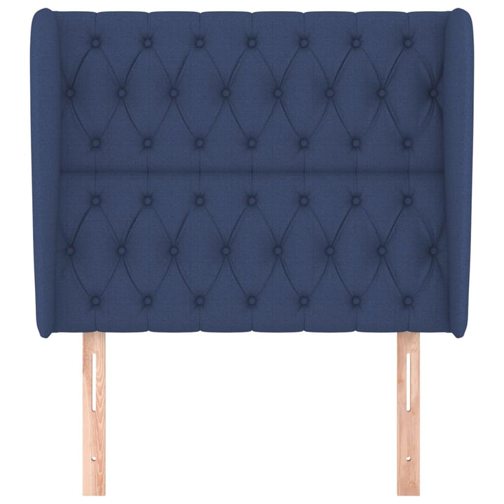 sengegavl med kanter 93x23x118/128 cm stof blå