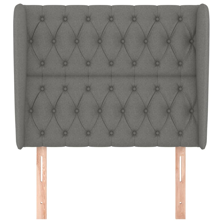 sengegavl med kanter 103x23x118/128 cm stof mørkegrå