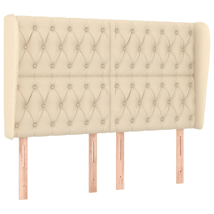 sengegavl med kanter 163x23x118/128 cm stof cremefarvet
