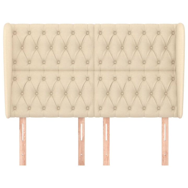 sengegavl med kanter 163x23x118/128 cm stof cremefarvet