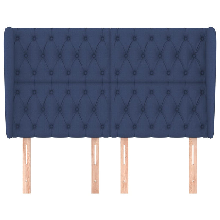 sengegavl med kanter 163x23x118/128 cm stof blå
