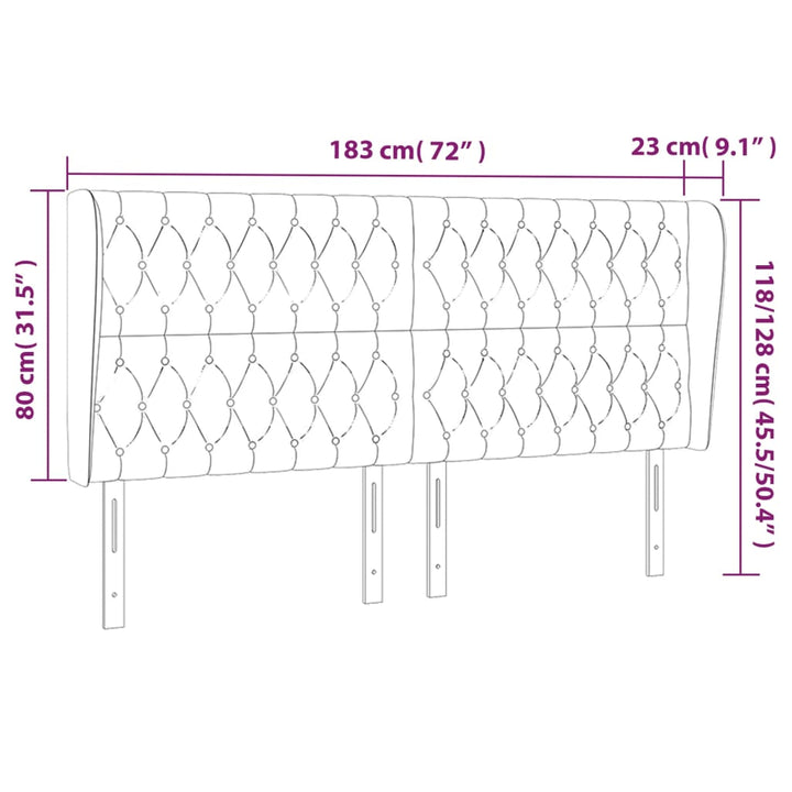 sengegavl med kanter 183x23x118/128 cm stof cremefarvet