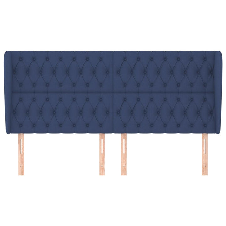 sengegavl med kanter 183x23x118/128 cm stof blå