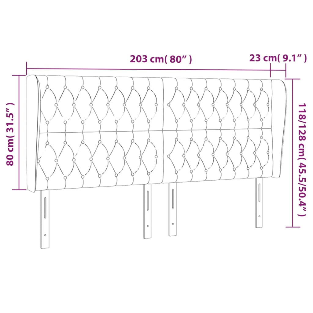 sengegavl med kanter 203x23x118/128 cm stof sort