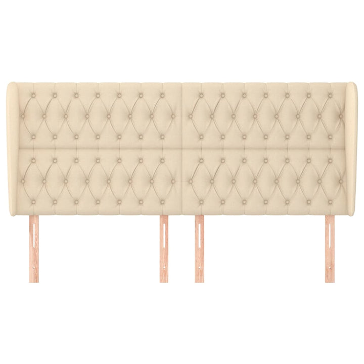 sengegavl med kanter 203x23x118/128 cm stof cremefarvet