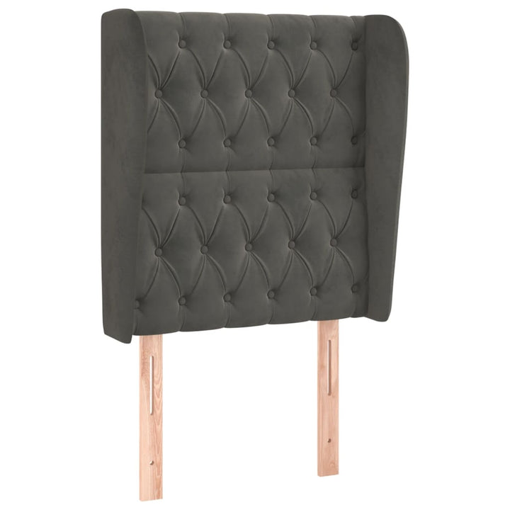 sengegavl med kanter 83x23x118/128 cm fløjl mørkegrå