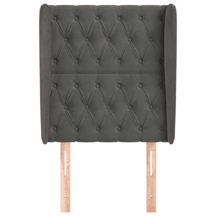 sengegavl med kanter 83x23x118/128 cm fløjl mørkegrå