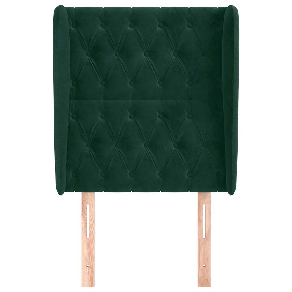 sengegavl med kanter 83x23x118/128 cm fløjl mørkegrøn