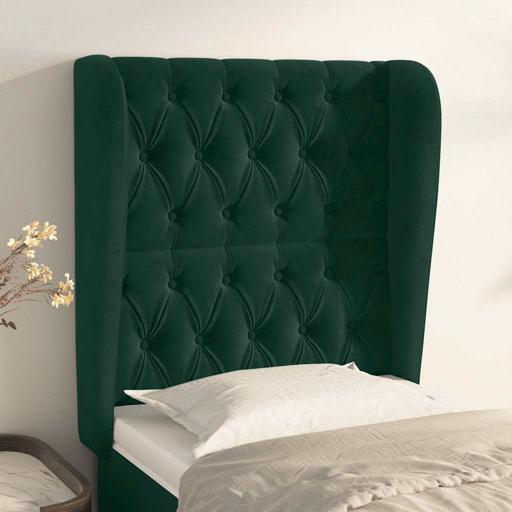 sengegavl med kanter 83x23x118/128 cm fløjl mørkegrøn