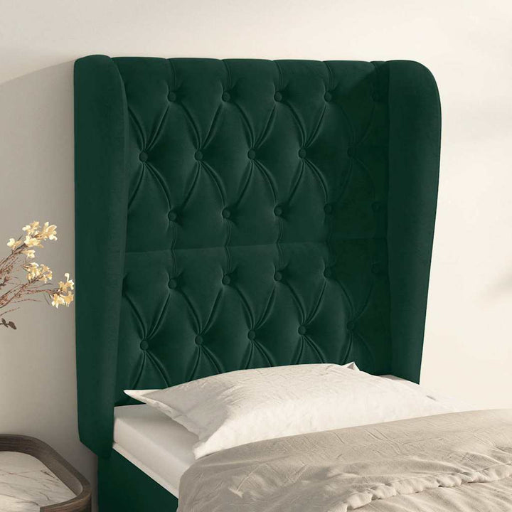 sengegavl med kanter 83x23x118/128 cm fløjl mørkegrøn