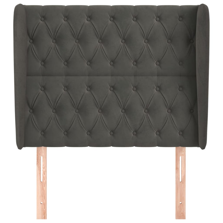 sengegavl med kanter 93x23x118/128 cm fløjl mørkegrå