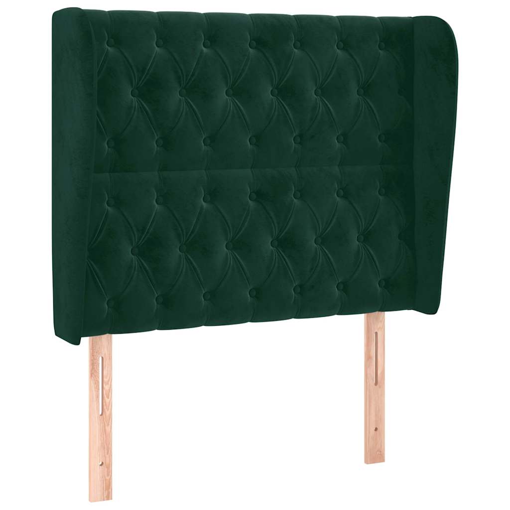 sengegavl med kanter 93x23x118/128 cm fløjl mørkegrøn