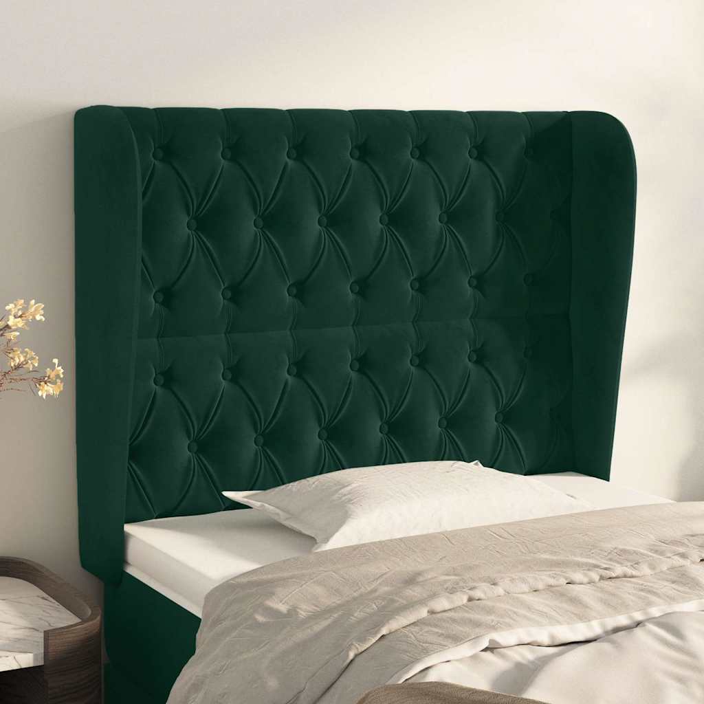 sengegavl med kanter 93x23x118/128 cm fløjl mørkegrøn