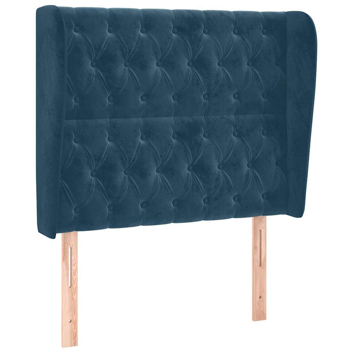 sengegavl med kanter 93x23x118/128 cm fløjl mørkeblå