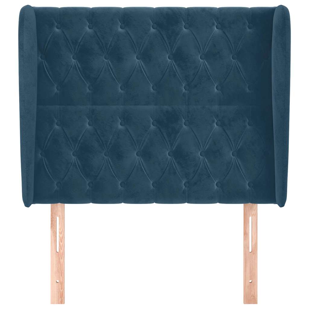 sengegavl med kanter 93x23x118/128 cm fløjl mørkeblå