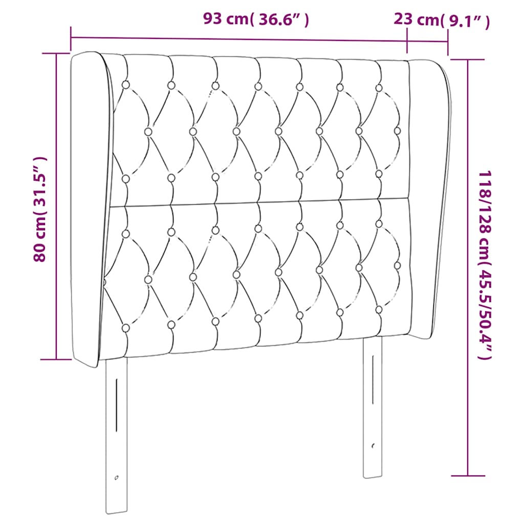 sengegavl med kanter 93x23x118/128 cm fløjl mørkeblå