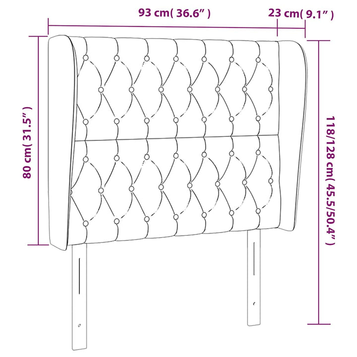 sengegavl med kanter 93x23x118/128 cm fløjl mørkeblå