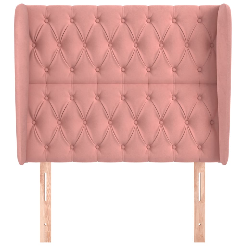 sengegavl med kanter 93x23x118/128 cm fløjl lyserød