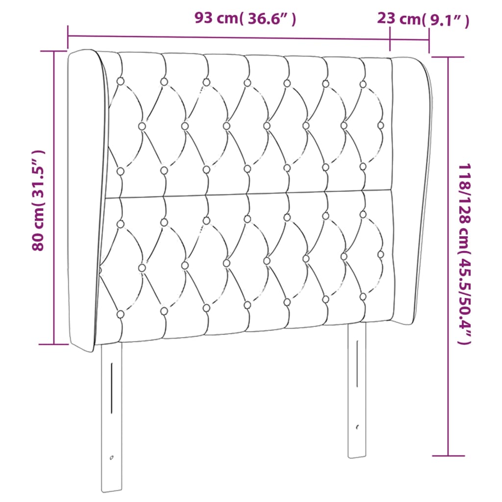 sengegavl med kanter 93x23x118/128 cm fløjl lyserød