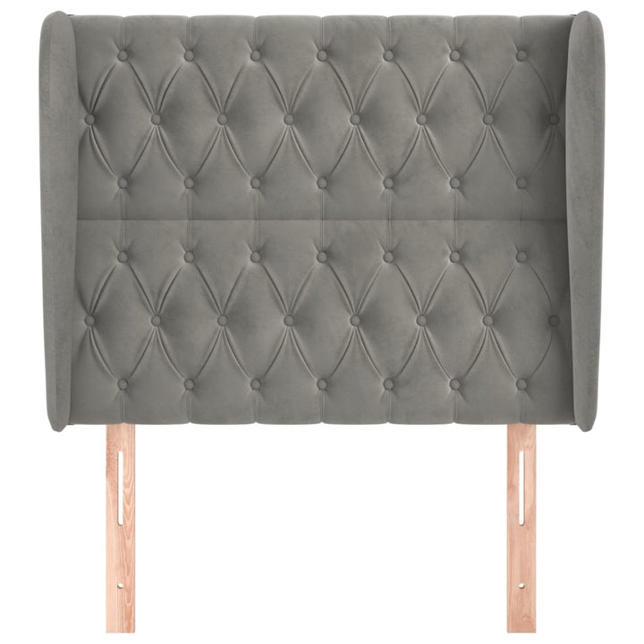 sengegavl med kanter 103x23x118/128 cm fløjl lysegrå