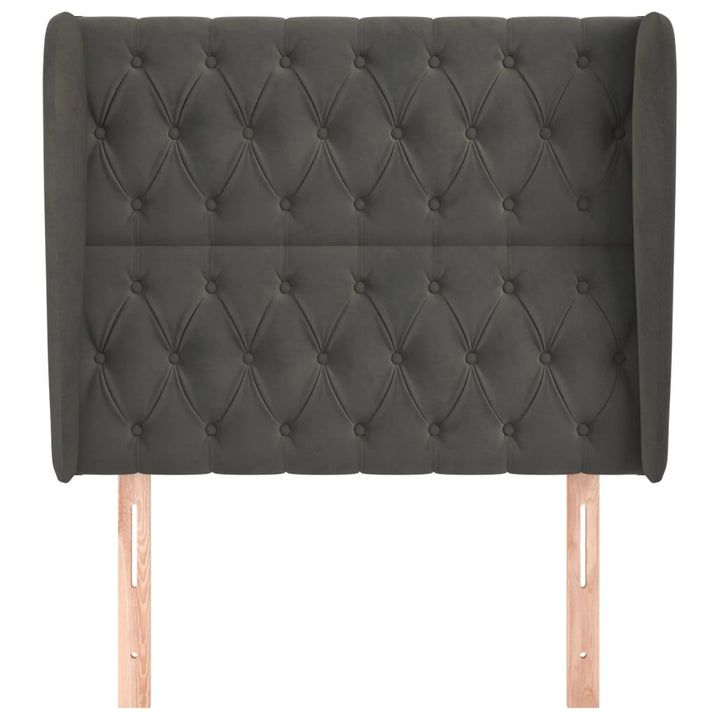 sengegavl med kanter 103x23x118/128 cm fløjl mørkegrå