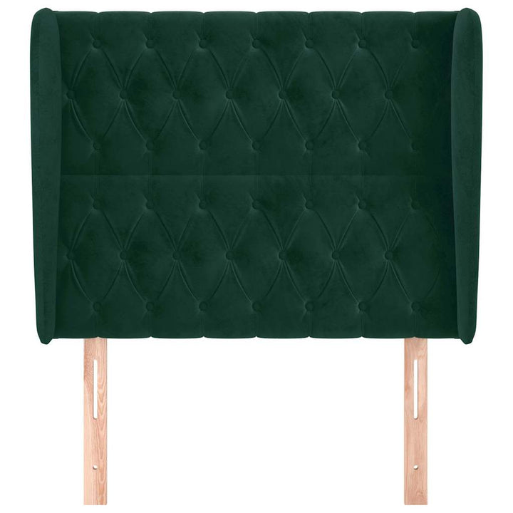 sengegavl med kanter 103x23x118/128 cm fløjl mørkegrøn