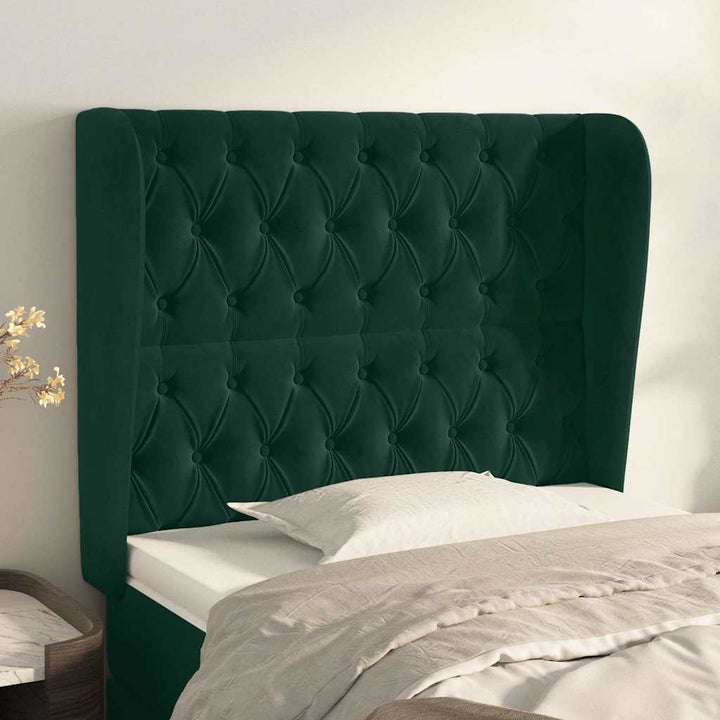 sengegavl med kanter 103x23x118/128 cm fløjl mørkegrøn