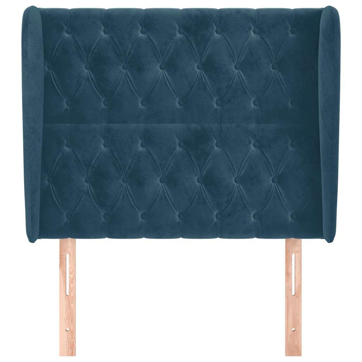sengegavl med kanter 103x23x118/128 cm fløjl mørkeblå