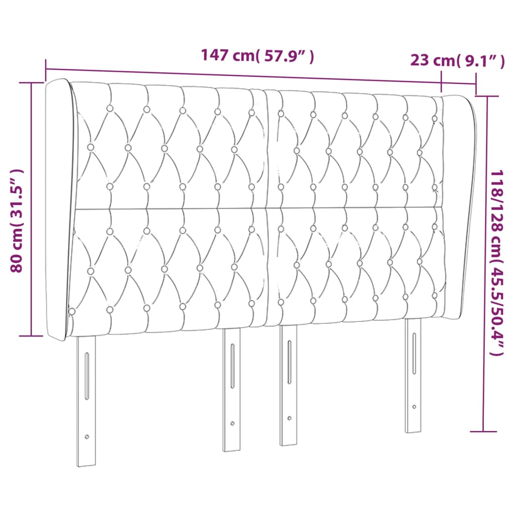 sengegavl med kanter 147x23x118/128 cm fløjl sort