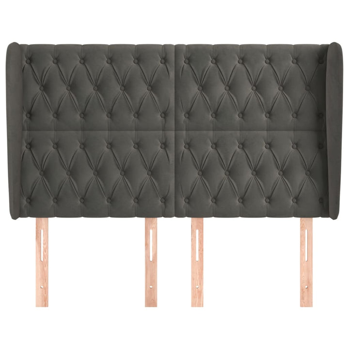 sengegavl med kanter 163x23x118/128 cm fløjl mørkegrå