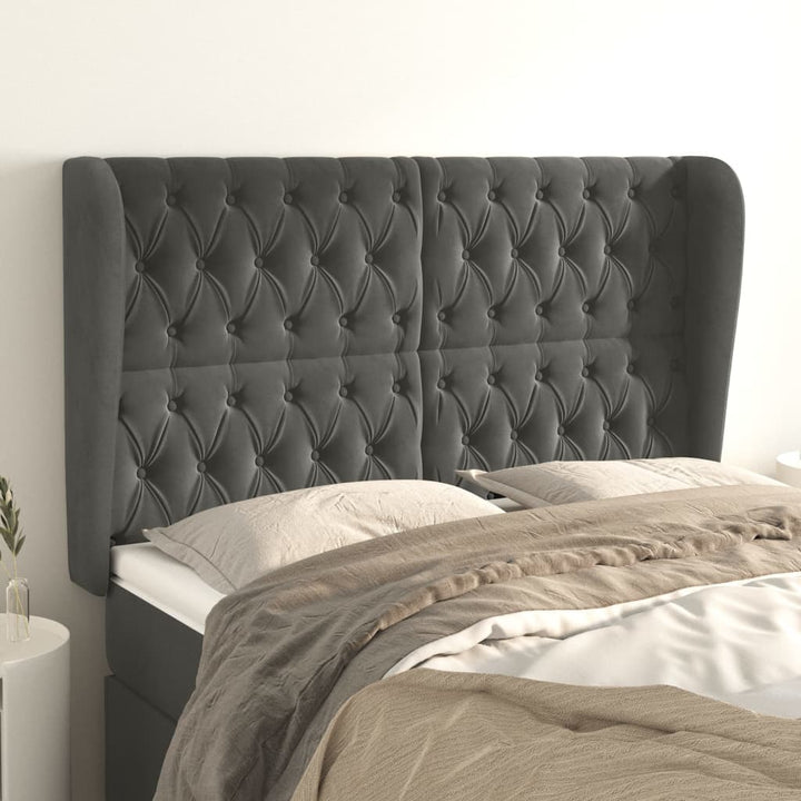 sengegavl med kanter 163x23x118/128 cm fløjl mørkegrå