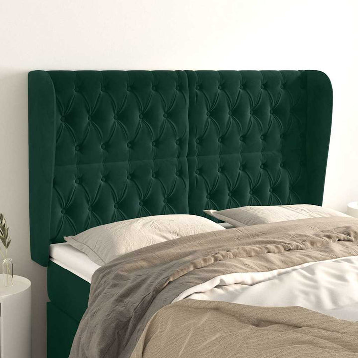 sengegavl med kanter 163x23x118/128 cm fløjl mørkegrøn