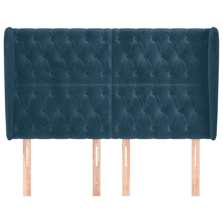 sengegavl med kanter 163x23x118/128 cm fløjl mørkeblå