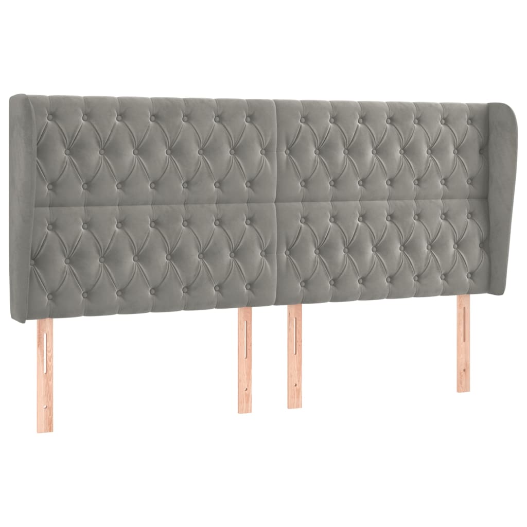 sengegavl med kanter 183x23x118/128 cm fløjl lysegrå