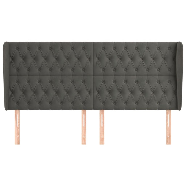 sengegavl med kanter 183x23x118/128 cm fløjl mørkegrå