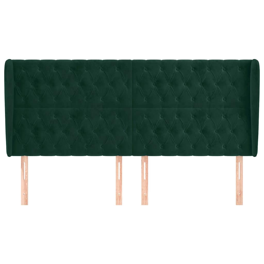 sengegavl med kanter 183x23x118/128 cm fløjl mørkegrøn